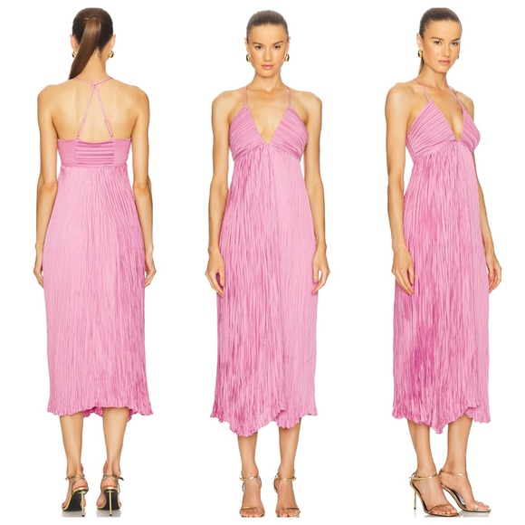 A.L.C. Angelina Plisse Satin Pleated Dress Chateau Rose Pink Halter Midi - 10 - Picture 1 of 11